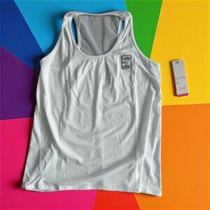 LUCKY IN LOVE White Racerback Logo Tank Top Size Medium NEW New with tags